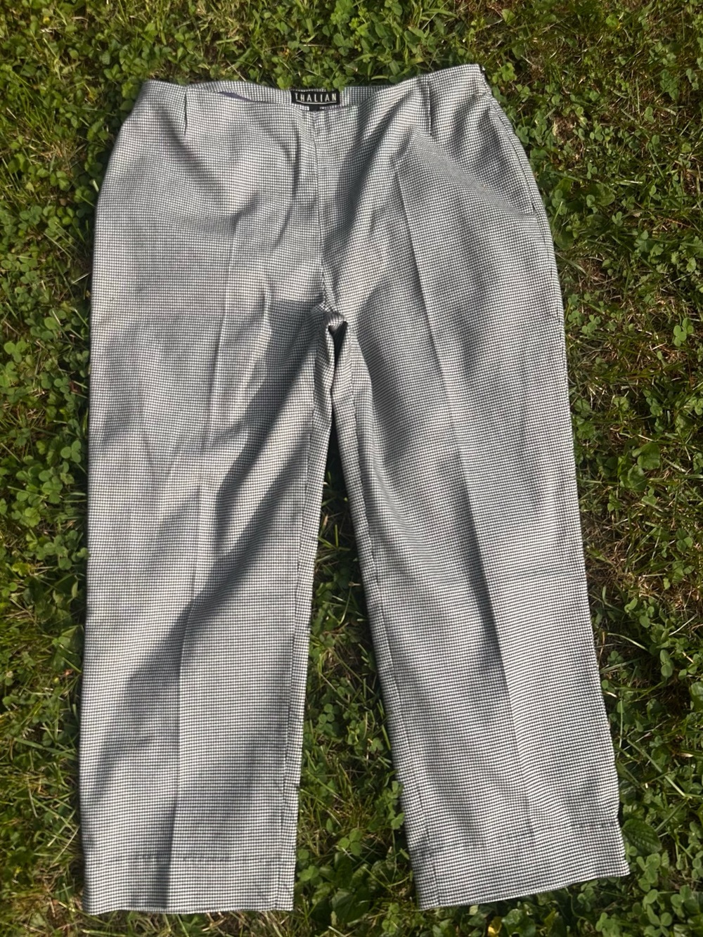 90s-Y2K Houndstooth Gingham Pleated Pull On Thalian Cropped Dress Pants